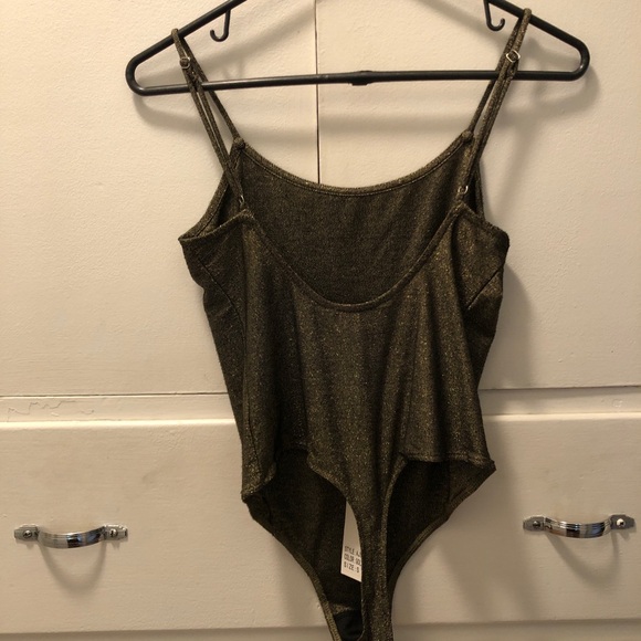 NWT Dance & Marvel gold glitter spaghetti strap thing bodysuit - size small - Picture 4 of 4